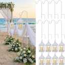 Novabright 8 Sets Wedding Lantern Aisle Decoration Including 8 Pcs White Lantern with LED Candle and 8 Pcs 32'' High Shepherds Hooks for Outdoor Wedding Weddings Holiday Decoration