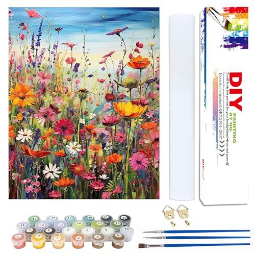 Wlid Flowers Paint by Number Adult-Paint by Numbers Flowers,Canvas Painting by Numbers for Adults Flower,Oil Painting by Numbers for Adults for Gifts and Home Wall Decor(With Gifts Box)16x20inch