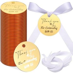 100 Set Gold Acrylic Thank You for Celebrating with Us Tags, with String Round Gold Mirrored Favors Labels, Thank You Gift Tags for Baby Shower Birthday Wedding Bridal Shower for Guests