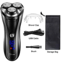 Electric Shavers for Men, Rechargeable Cordless Razor, IPX7 Waterproof with Beard Trimmer, LED Display, 3 Replacement Blades, 60-Min Quick Adapter for Home Travel