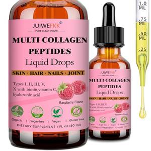 JUIWEFKK Multi Collagen Peptides Liquid Drop Organic Hydrolyzed Collagen Complex w. Biotin, Vitamin C & Hyaluronic Acid, Liquid Collagen Types I, II, III, IV, V for Hair, Skin, Nails & Joint Health, BBD: 10/30/2027