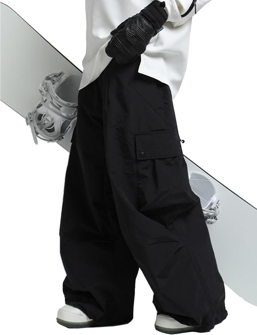 Mens Snowboard Pants Baggy Snow Pants Waterproof Ski Bibs Women Insulated Overalls (Large, Black-2)