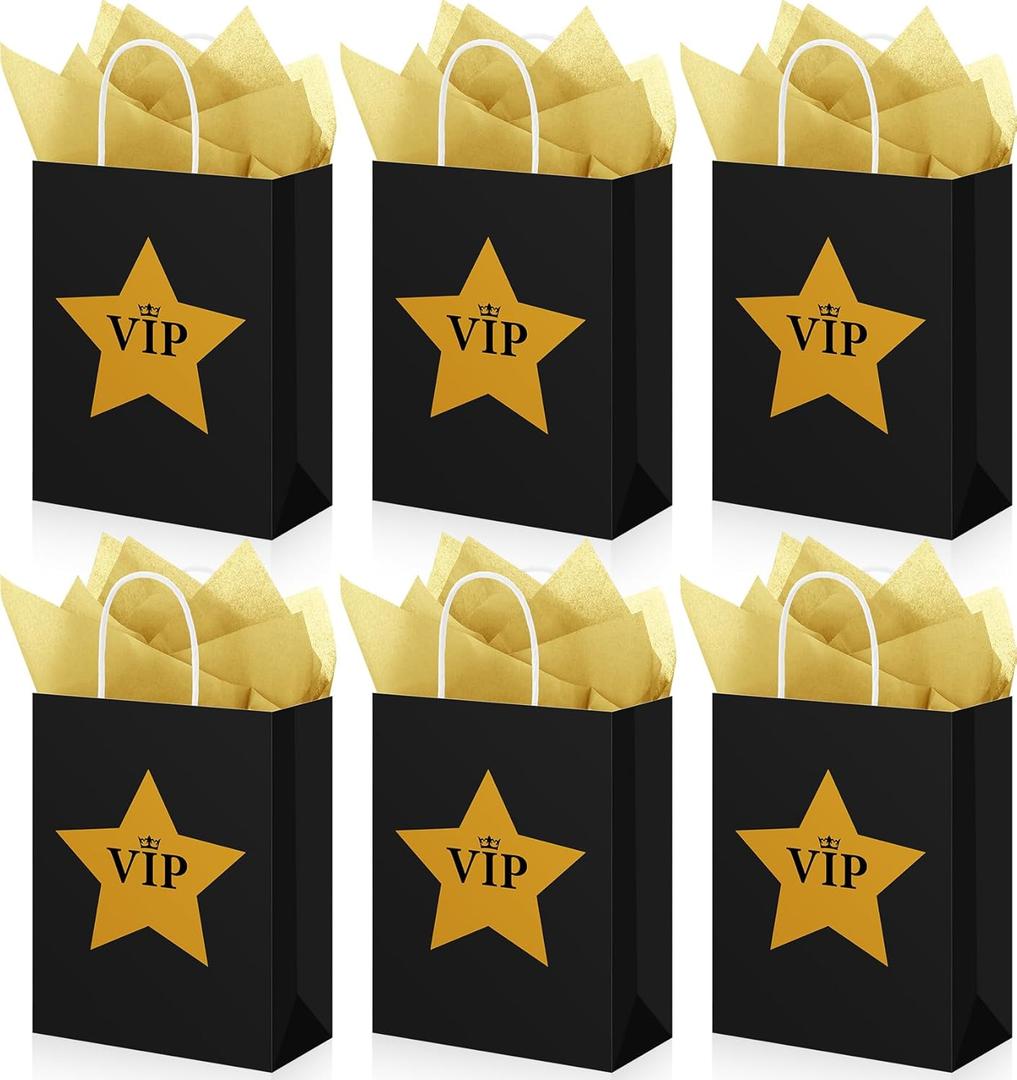 AmazingSpark 36 pcs VIP Gift Bags with Tissue Papers Movie Theme VIP Gift Snacks Treat Candy Party Favors Bags with Handles for Party Decoration Supplies