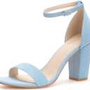 PARTY Women's Chunky Heels Open Toe Ankle Strap 3 inch Heeled Sandals (8, Light Blue)