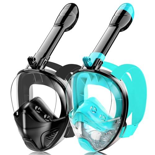 Full Face Snorkel Mask for Adults Teen, Snorkeling Gear with Detachable Camera Mount, Panoramic 180° View, Anti-Fog Anti-Leak Snorkling Set for Man and Women (Black Green+Black-L/XL)