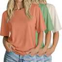 Huukeay 3 Pack Women's Half Sleeve T-Shirts, Crew Neck Elbow Length Tops Loose Casual Basic Tees Summer Tunic Tops (XL)