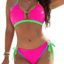 Blooming Jelly Womens Bikini Sets Two Piece Cheeky Swimsuits Curvy Cutout String Bathing Suits (Small, Neon Hot Pink)