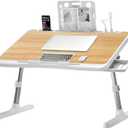 Extra Large 23 Inch Adjustable Laptop Desk for Bed with USB Charging Port, Foldable Bed Table with Storage Drawer, Portable Laptop Bed Desk Tray for Working, Writing, Reading & Eating (Yellow)