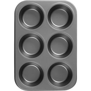 Jumbo Muffin Pan, Extra Large 6-Cup Carbon Steel Baking Pan, 12.8" x 10" x 1.6" with 3.46" Large Cups, Texas-Size Non-Stick Muffin Tin for Oven, Heavy Duty Dark Gray Cupcake Pan
