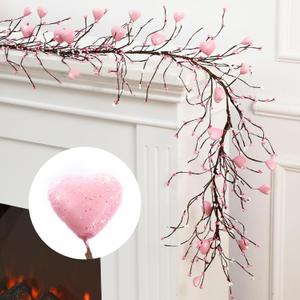 Valentine's Day Glitter Garland with 30 Fairy Lights 4.5ft Pip Berry Cherry Blossom Garland LED Christmas Lights for Valentine's Day Wedding Party (Pink)