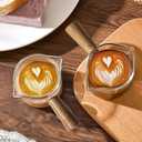 YARRAMATE 2.5 oz/75ML Espresso Shots Cup with Wood Handle (2 Pack), Clear Glass Espresso Measuring Cup, Espresso Shot Glass with Double V-Shaped Spout and Scale, Dishwasher Safe