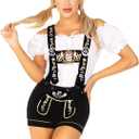 Leg Avenue Womens 2 Piece Edelweiss Velveteen Lederhosen and Peasant Top Set-sexy Oktoberfest Halloween Costume (Large, White/Black)