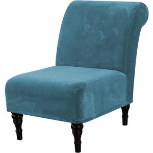 H.VERSAILTEX Armless Accent Chair Covers Thick Velvet Armless Chair Slipcovers High Stretch Chair Covers for Living Room Hotel Machine Washable Furniture Protector with Elastic Bottom, Peacock Blue