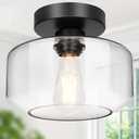 Industrial Semi Flush Mount Ceiling Light, 800 Lumen LED Bulb Included, Clear Glass Shade Ceiling Light Fixture, Farmhouse Light Fixture for Hallway Corridor Kitchen Bathroom Bedroom Passway