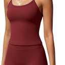 SUUKSESS Women 2 Piece Workout Sets High Waisted Tummy Control Biker Shorts Halter Padded Tank Tops (Red, S)
