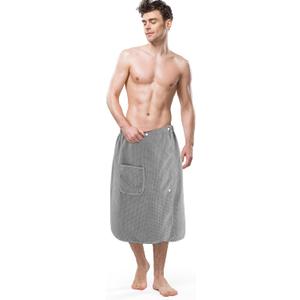 Bath Wrap Towel Quick Drying for Men Adjustable Sauna Towels with Pocket After Shower Wrap for Men Gift, Gym, Spa, Sauna, 65 x 25 Inches(Grey,Waffle)