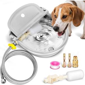 Automatic Animal Drinking Water Bowl with Float Valve, Extended Pipe & Drain Hole, Stainless Steel Waterer Feeder Farm Dog Dispenser Kit Self Filling for Livestock Horse Goat Water Trough