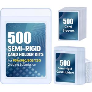 500ct Semi-Rigid Card Holder and 500ct Penny Sleeves, Card Saver with 1/2" Lip, Grading Card Sleeves for PSA, BGS, SGC Submission, Toploader Card Protectors for Grade Sending Collection (500pcs+500pcs)