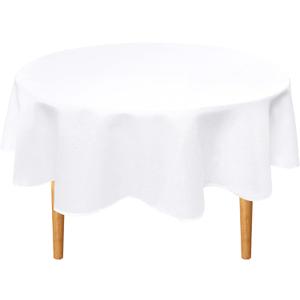 Hiasan Round Linen Table Cover 50 Inch - Wrinkle and Stain Resistant Washable Polyester Fabric Table Cloth for Dining Room Kitchen Party, White