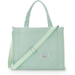 UERRUAM Corduroy Tote Bag for Women Work Crossbody Purse for Everyday,College,Travel,Lightweight Handbag Adjustable Strap (Medium, Mint Julep)