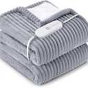 HYLEORY Heated Blanket Electric Twin, Soft Flannel Sherpa Heater 5 Heat Settings and 10 Hours Auto Shut-Off Heating Blanket ETL Certification Over-Heat Protection Machine Washable, Grey (Twin(62"x84"))