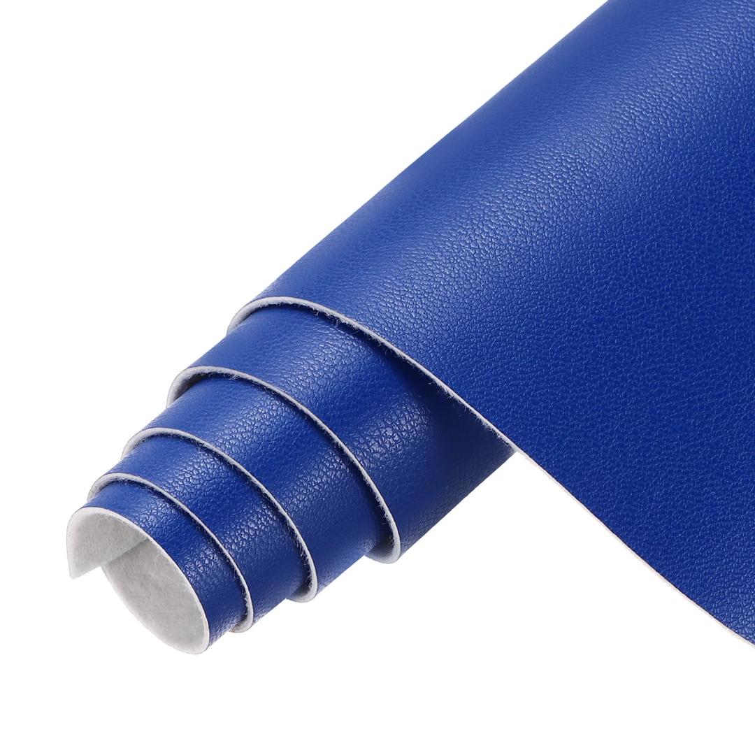 MECCANIXITY Faux Leather Sheets, 12x53 Inch (30x135cm) Smooth Solid PU Leather Fabric Roll for DIY Handmade Craft Sewing Bowing Earrings, Dark Blue/White