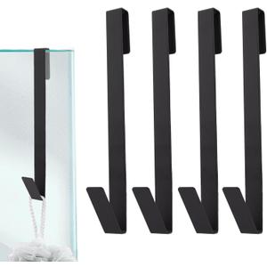 Drilling-Free Extended Shower Towel Hooks - 4 pcs, Fits Frameless Glass Shower Door Thickness Under 0.79 inch/20mm (Black - 10 inch)