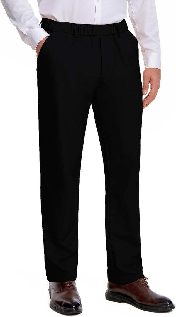 voeeron Mens Elastic Waist Pants for Seniors No Iron Stretch Waistband Mens Slacks with Expandable Waist (44W x 32L, Black)