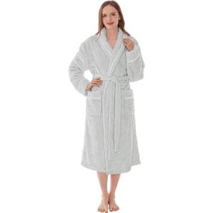 PAVILIA Women Plush Fleece Robe, Soft Textured Bathrobe, Lady Cozy Spa Long Robe (Small-Medium, Light Grey)