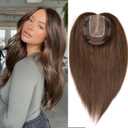 13x15cm Human Hair Toppers for Women 10 inch 7x10 cm Handtied Mono Base Straight Human Hair Clip in Topper Hairpieces for Hair Loss Thinning Hair (4#, 10 Inch)