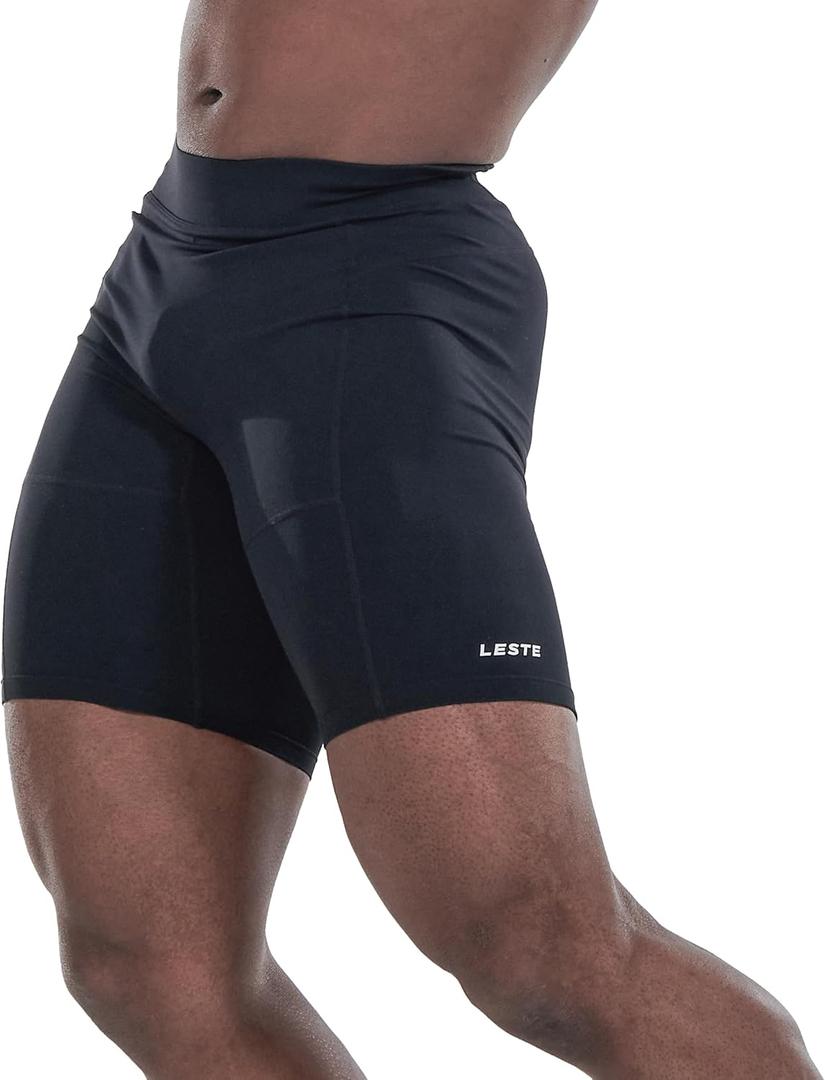 LESTE MuscleWrap AIR 5  Mens Breathable Leggings, Mens Compression Sports Short Workout Athletic Training Tights Pants (Medium, Black)