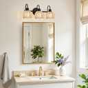 Bathroom Light Fixtures, 3-Light Black Vanity Light with Ribbed Amber Tulip Glass Shades, 20-Inch Bathroom Lighting Over Mirror for Bedroom, Living Room, Hallway (Bulbs Not Included)