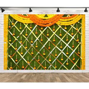 BELECO Fabric 7x5ft Indian Theme Backdrop Haldi Ceremony Marigold Flower Garland Decoration Background Pooja Banner Traditional Festival Wedding Party Decorations Photoshoot Props Wallpaper