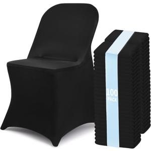 Fixwal 100 Pcs Black Folding Chair Cover, Spandex Stretch Covers Ideal for Wedding, Party, Dining, Business Meeting, Banquet, Universal Fitted Washable Slipcover