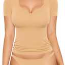 MANGOPOP Women's T Shirt Sweetheart V Neck Long Sleeve Short Sleeve Basic Tight Tops Tee