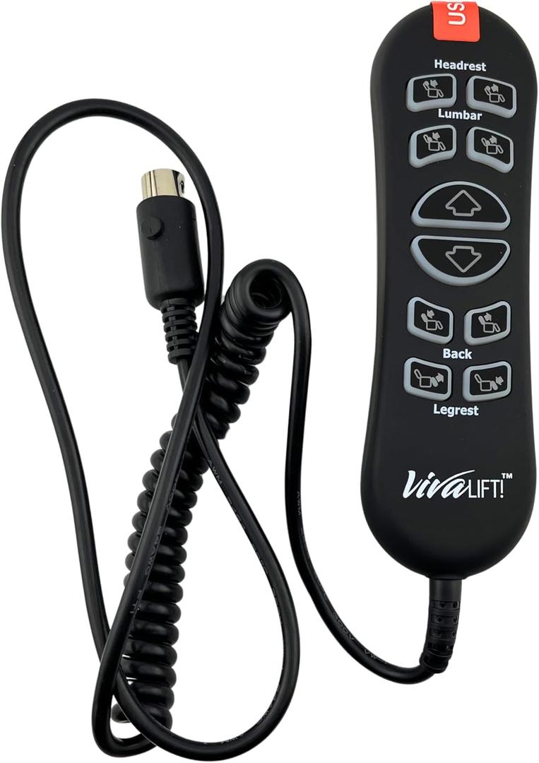 AlveyTech 10-Button 5-Pin Replacement Remote Hand Control for Pride VivaLift Lift Chair (Standard & Early Version Viva Lift 2) - (CTL1707190) for Standard & Early Version VivaLift 2 Models