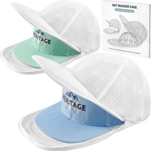 3 x Hat Washer Cage for Dishwasher,4PCS(2 Cages + 2 Bags) Upgraded Baseball Cap Washer, Durable Hat Cleaner Frame, Keeps Caps Shape Safe, Fits Flat Curved Brim Hats