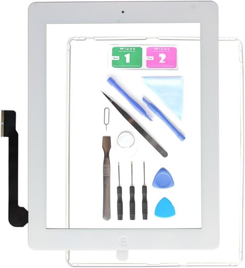Replacement Screen for iPad 3 A1416 A1403 A1430,iPad3 Touch Screen Digitizer Front Glass Assembly White-Includes Home Button +Camera Holder+ PreInstalled Adhesive +Tools Kit