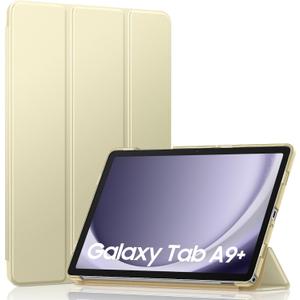 2 x MoKo Trifold Case for Galaxy Tab A9 Plus/A9+ 11 Inch 2023, Champagne Gold | Slim Stand Hard PC Translucent Back Shell Smart Cover, Auto Sleep/Wake, Light, Anti-scratch, 2 Adjustable Angle