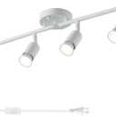 4 Light White Plug in Track Light White Plug in Ceiling Lighting Fixture with 16.4' Long Cord,4 Way Ceiling Spotlight,Rotatable Wall Mount Light Head, White-4 Light