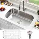 31 Inch Undermount Kitchen Sink Stainless Steel-Bokaiya 31x18 Stainless Steel Kitchen Sink Single Bowl 16 Gauge Large Corner Under Mount Sinks with Dish Grid