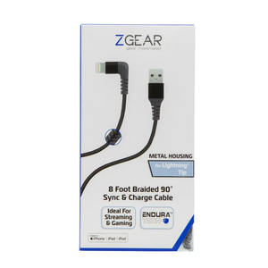 Zgear Lightning/USB 90 Degree Fast Charge Braided Cable with EnduraTech