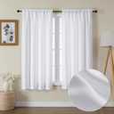 Lecloud Bessie White Curtains 63 Inch Length 2 Panels, Light Filtering Curtains for Bedroom, Faux Linen Textured Window Drapes with Rod Pocket, Window Treatments for Living Room, Each 40 W x 63 L