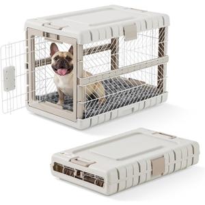 ZOMISIA Collapsible Dog Crate with Bed Mat, 28'' Foldable Dog Kennel for Medium Dogs, Tool-Free Portable Cage with 2 Rolling Wheels & Handles, Pet Carrier for Indoor Outdoor