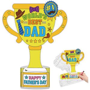 2 x Qpout 36 PCS Fathers Day Trophy Craft Kit for Kids, DIY Color Your Own Best Dad Trophy & Card, Fun Fathers Day Crafts for Kids, Art Activities for Home or School