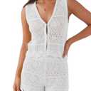 Tankaneo Womens 2 Piece Crochet Short Sets Beach V Neck Cover Up Outfits (XXL)