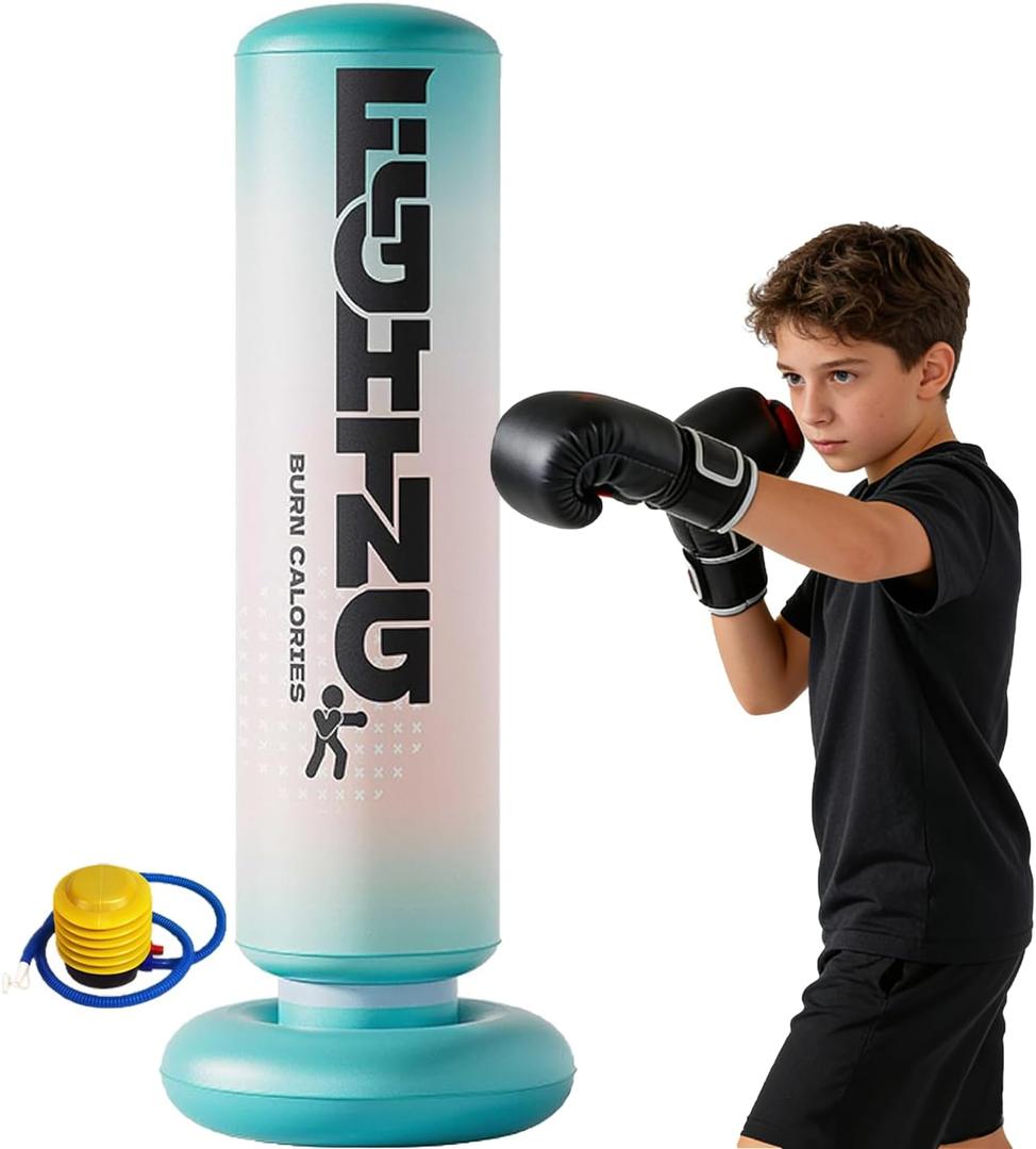 Inflatable Boxing Pillar - Punching Bag for Adults & Kids,Tall Larger 59.1 Inch Stable Boxing Bag for Teens, Fast Inflation Deflation Design, Water Filled Base, Easy Inflate Valve (blue)