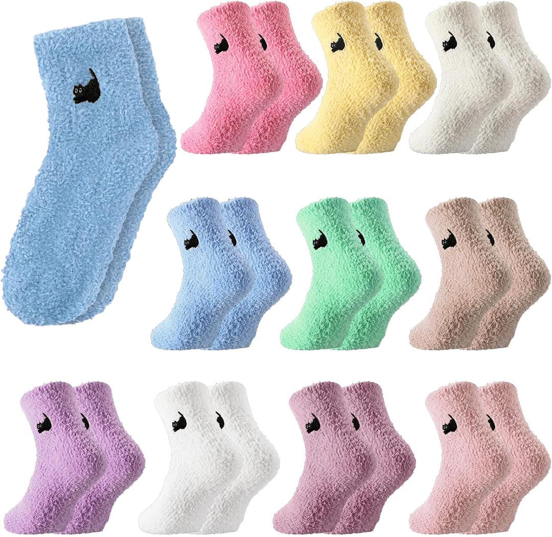 10 Pairs Womens Fuzzy Socks Soft Thick Fluffy Cozy Slipper Socks Cute Winter Warm Plush Sleeping Gifts for Women