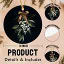 Antique Mistletoe Ceramic Christmas OrnamentsXmas Gift Ornament for Women, Dark Academia Mistletoe Decor Ornaments for Christmas TreeGold Bow Botanical Hanging Ornament for Xmas Tree,3x3