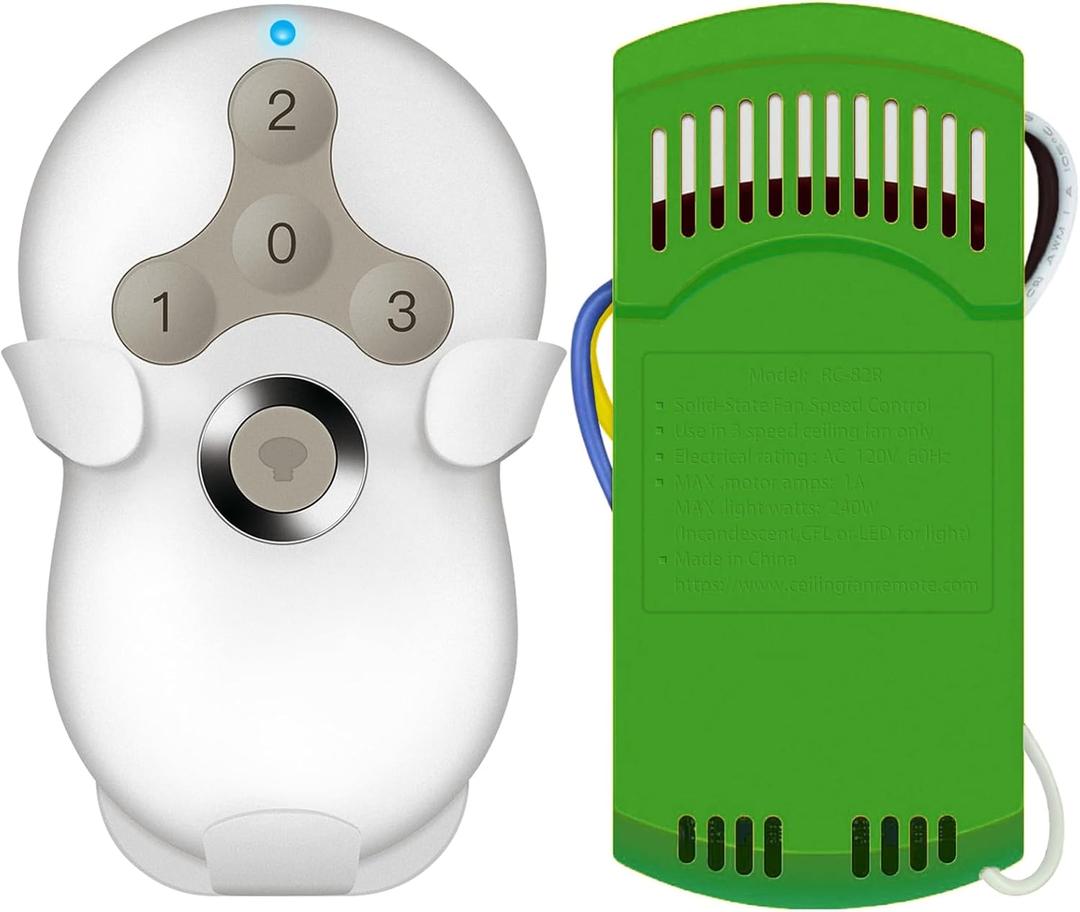 Universal Ceiling Fan Remote Control Kit, Replacement for Hampton Bay, Hunter, Harbor Breeze, 3 Speed with Light Dimmer, 434MHz, with Wall Mount